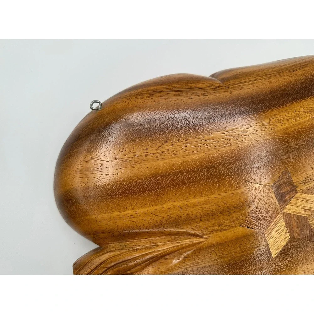 Vintage Hand Carved Monkey Pod Wood Leaf Divided Serving Tray Mid Century Tiki
